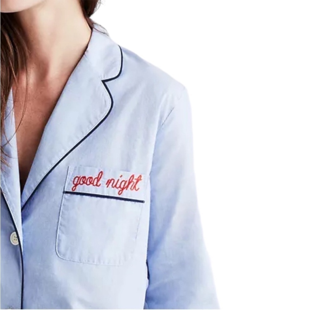 Madewell Embroidered Good Night Nightshirt Pajama Blue Sz XSmall